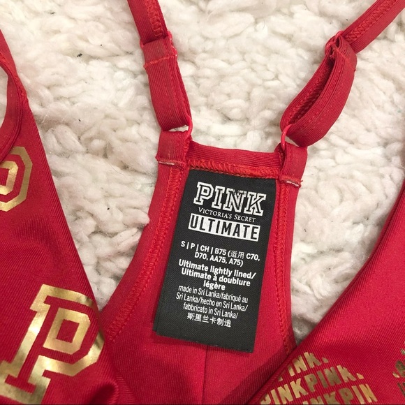 PINK Ultimate Racerback 86 Sports Bra Red Gold Small - Picture 3 of 4